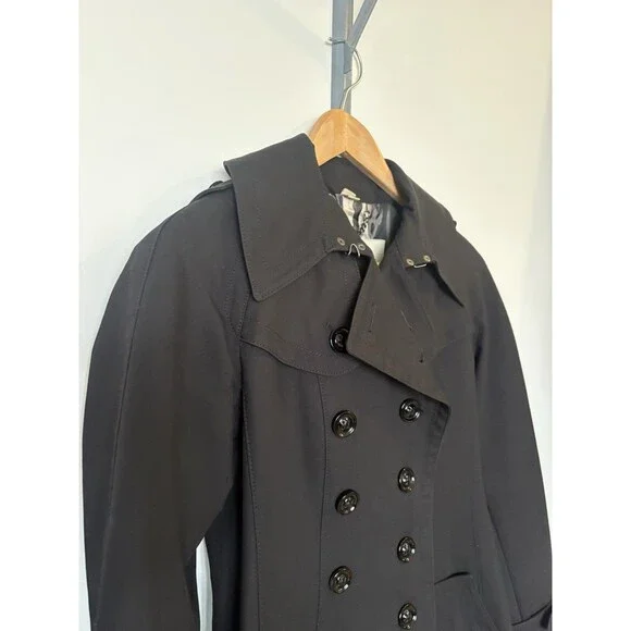 Burberry London Black Mid Length Trench Coat Size 6 - Picture 3 of 13